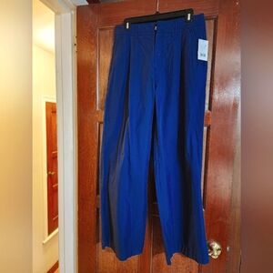 Woman's navy blue slacks; wide legs